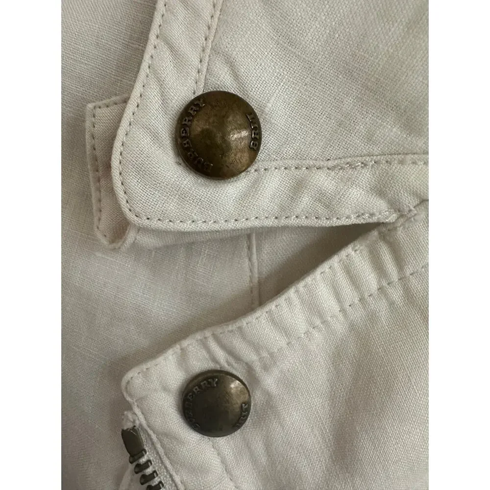 Burberry Brit Patchford Parchment Linen Moto Biker Full Zip Belted Jacket Size 4 - Picture 7 of 14